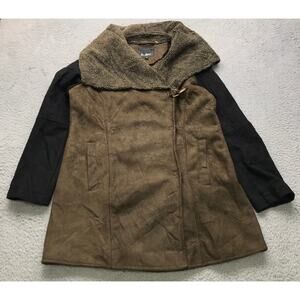 Sam Edelman Wool Blend Sherpa Coat Leather Jacket Women's M Olive Green